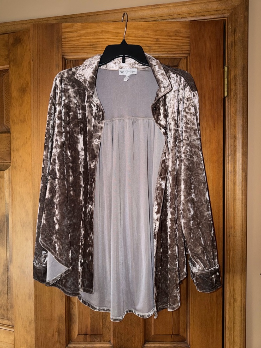 Jessica Simpson Shimmery Taupe Velvet-Lined Shirt and Jacket